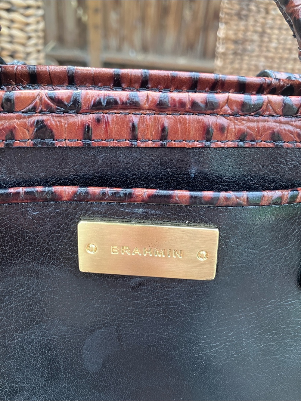 Brahmin Mini Arno Black leather and brown croc embossed leather bag - Picture 2 of 13